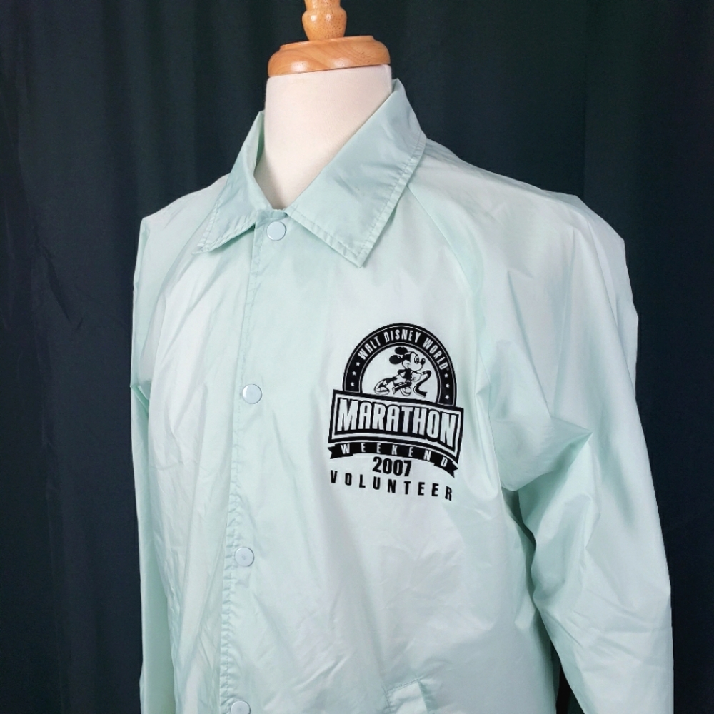 Walt Disney World Mint Light Green Blue Volunteer Windbreaker Bomber Jacket